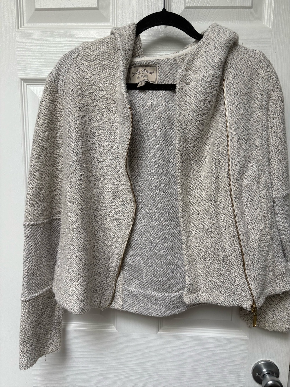 Lucky Brand Hooded Zip Cardigan - Light Gray